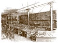 Salesroom arrangement of a historical hardware store or shop